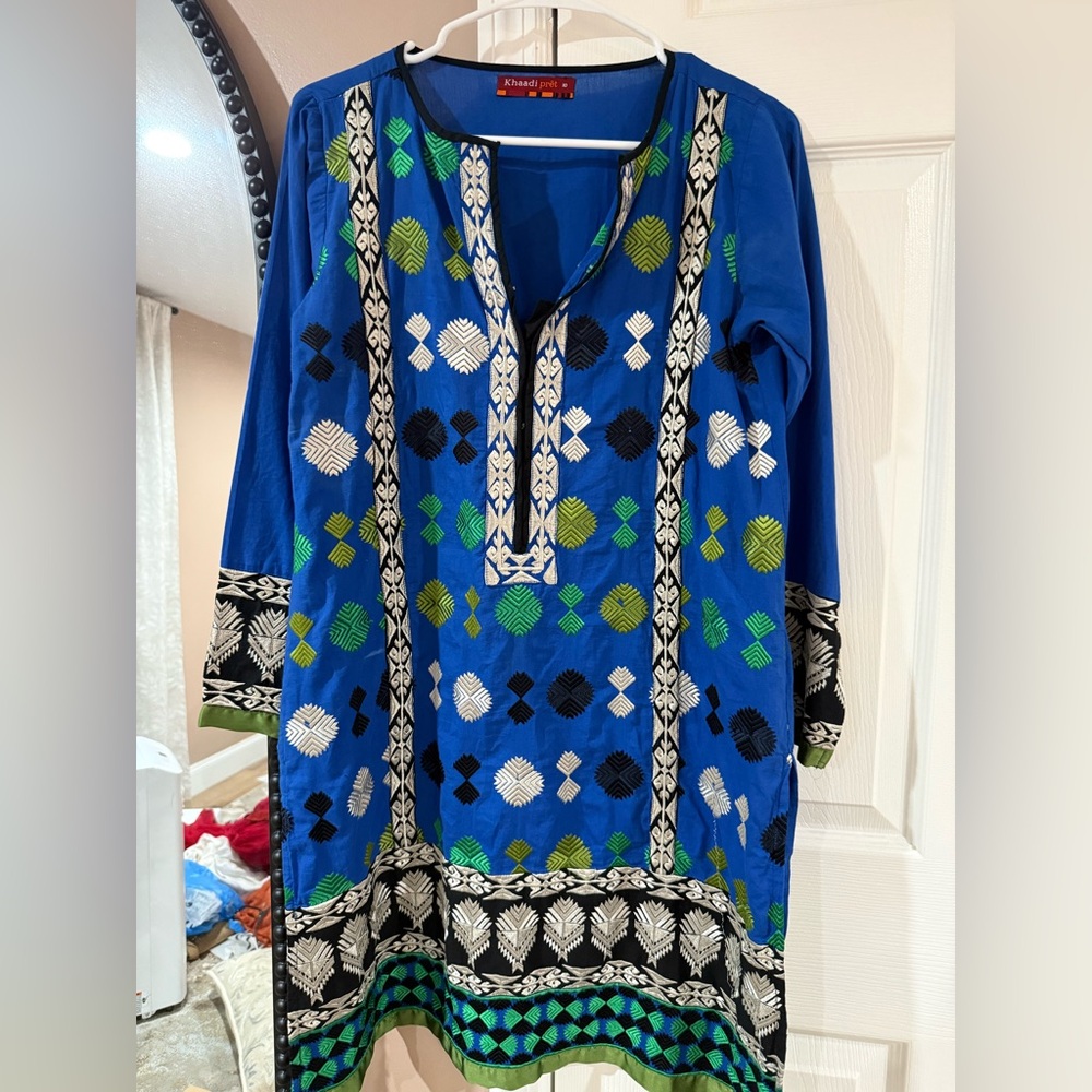 Blue and Green Embroidered Tunic